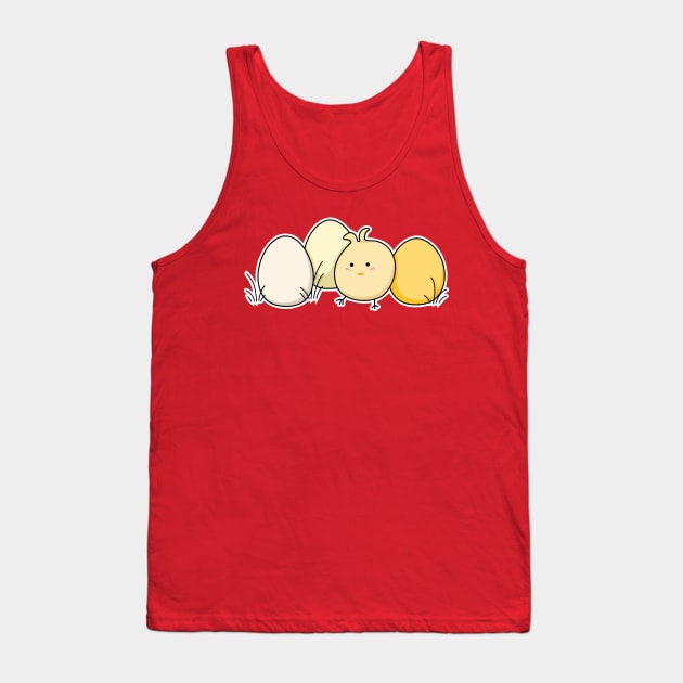 Cute Kawaii Easter Chick and Eggs Tank Top by freeves